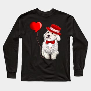 The Best Valentine’s Day Gift ideas top 10, Cavalier king charles spaniel fancy dress red bow tie and hat, white Cavoodle Cavapoo Valentines day Long Sleeve T-Shirt